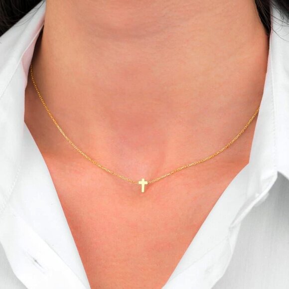 ⚡18K Gold Plated CZ Diamond Cross Necklace for Women Stainless Steel Faith - Picture 6 of 6